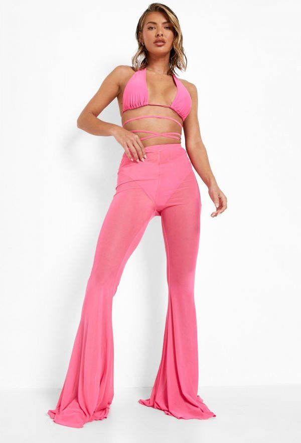 boohoo Wijde Neon Mesh Strand Broek, Neon Pink