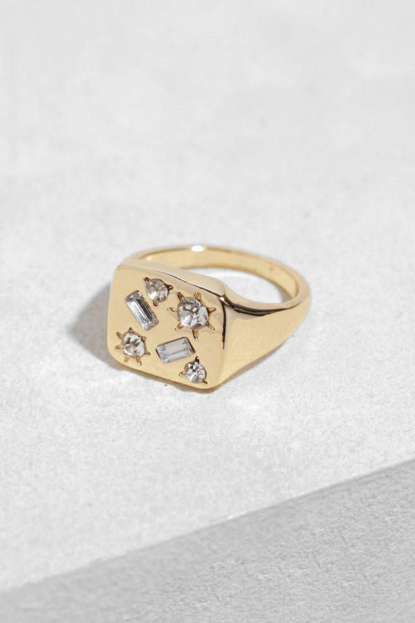 boohoo Zegelring Met Inlay Stenen, Gold