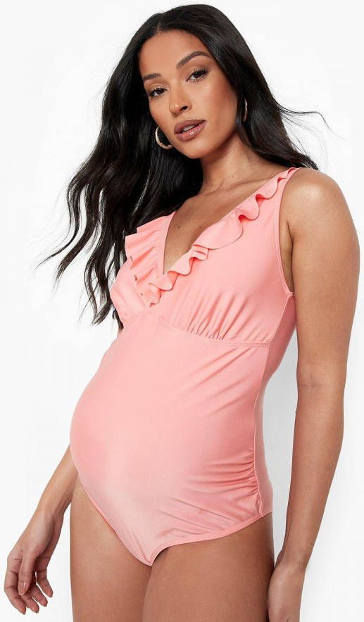 boohoo Zwangerschap Badpak Met Franjes En Laag Decolleté,, Coral