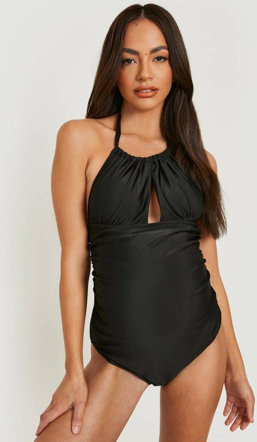 boohoo Zwangerschap Badpak Met Halter Neck, Black