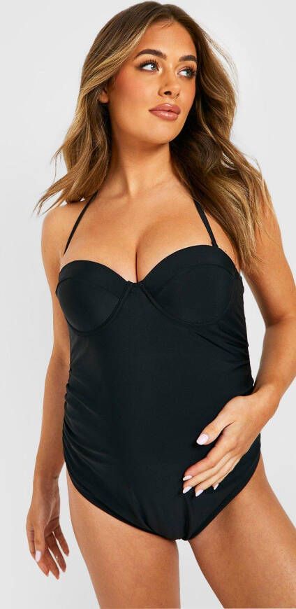 boohoo Zwangerschap Badpak Met Halter Neck, Black