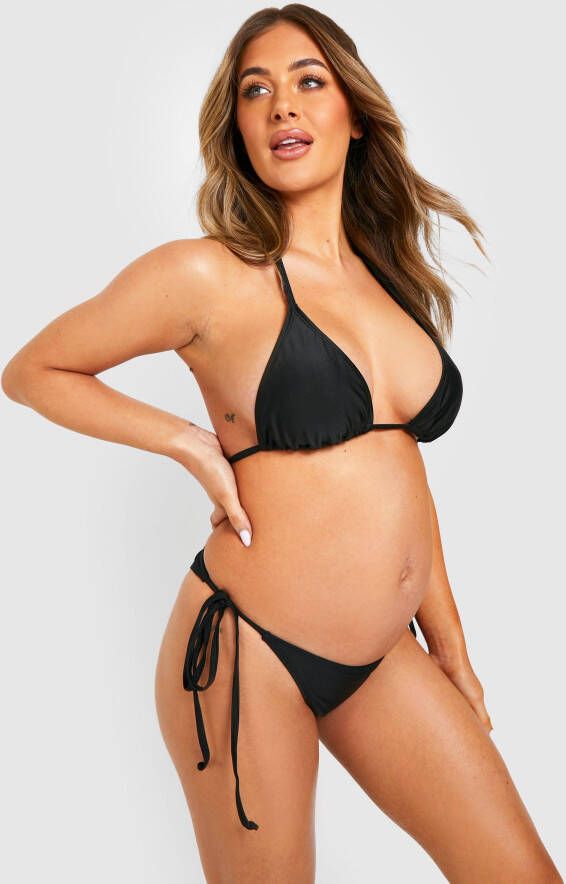 boohoo Zwangerschap Basic Bikini Met Zijstrikjes, Black