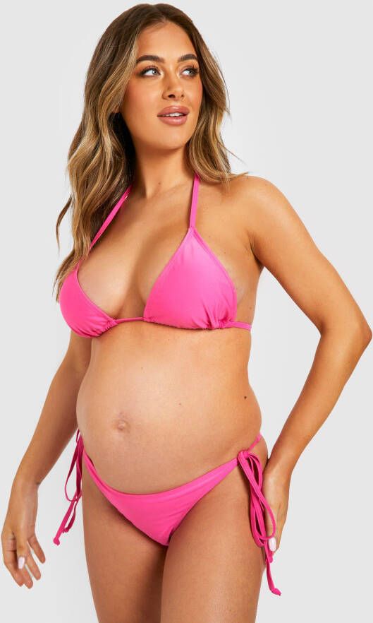 boohoo Zwangerschap Basic Bikini Met Zijstrikjes, Pink