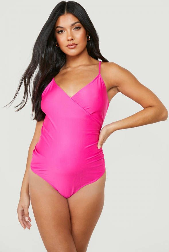 boohoo Zwangerschap Bump Control Wikkel Badpak, Hot Pink