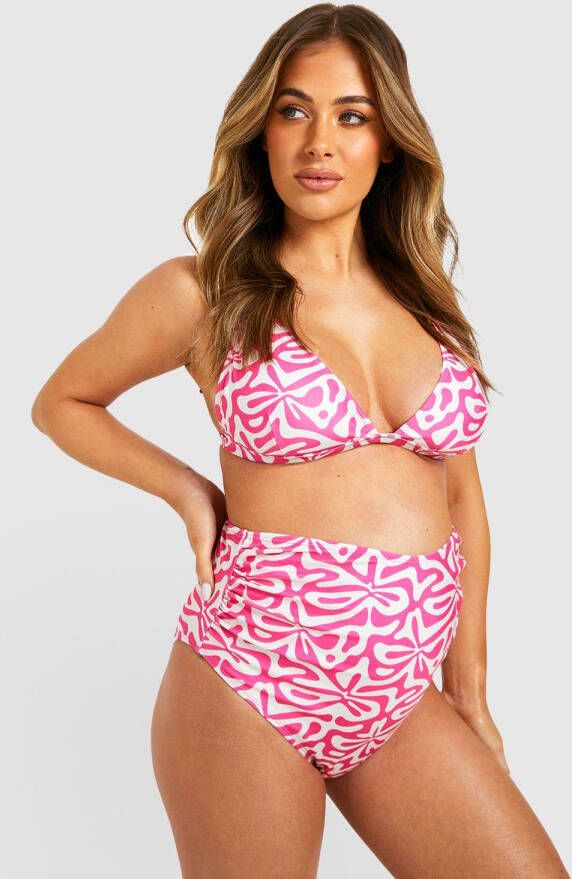 boohoo Zwangerschap Geo Print Bikini Met Schouderstrikjes, Pink