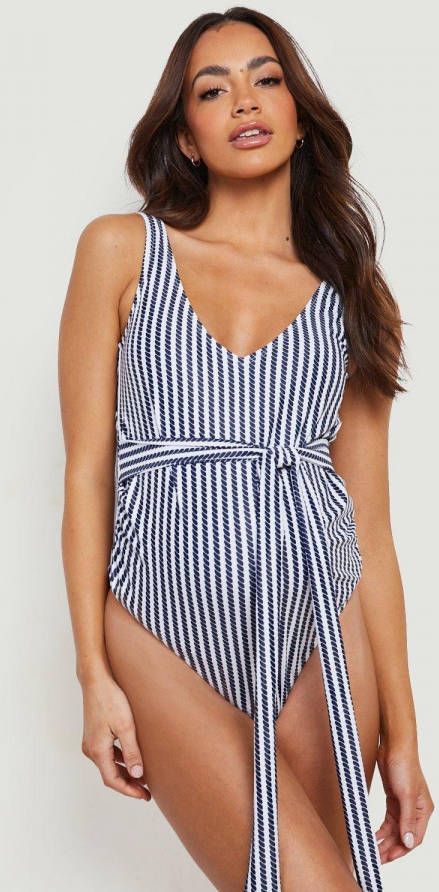 boohoo Zwangerschap Nautisch Badpak Met Ceintuur, Navy