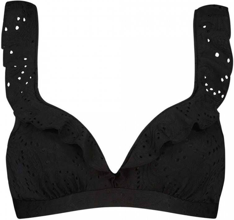 Beachlife broderie anglaise voorgevormde beugel bikinitop met ruches zwart