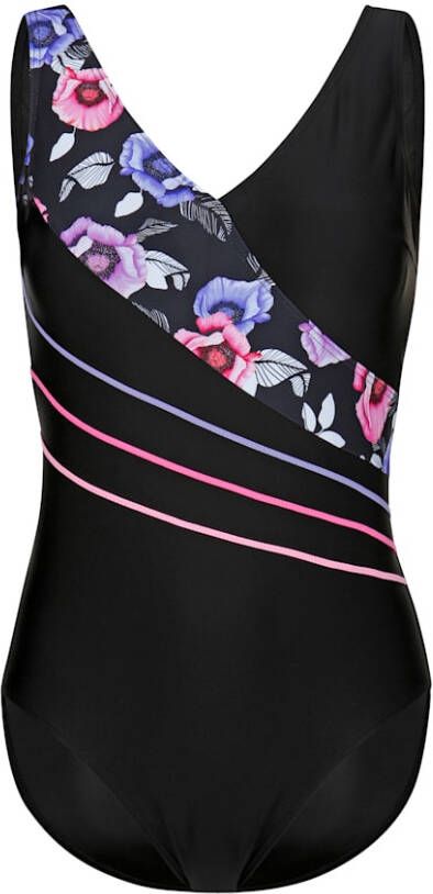 maritim Badpak met contrastkleurige biesjes Zwart/Fuchsia