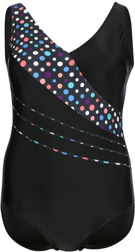 maritim Badpak met gedessineerde biesjes voor Zwart