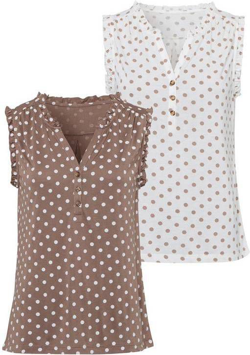 Lascana Tanktop met ruchedetails en knopen in hoorn look(Set van 2 )
