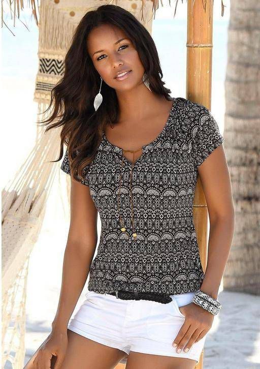 Lascana T shirt met bandjes in imitatieleer(Set van 2 )