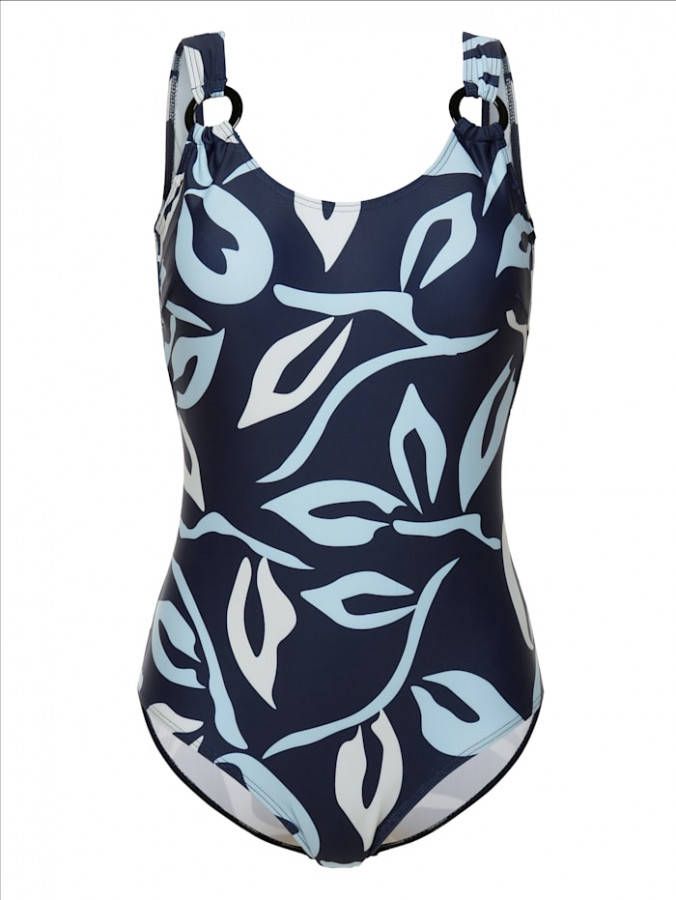 Blue Moon Badpak met modieuze bladerenprint Marine/Lichtblauw