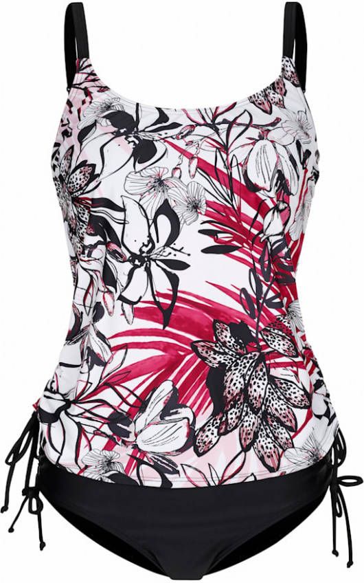 maritim Tankini met bindbandjes Wit/Fuchsia/Zwart