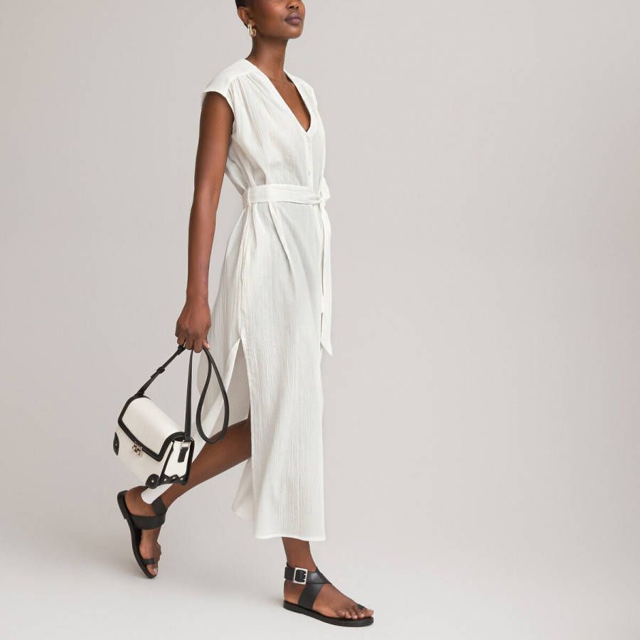 LA REDOUTE COLLECTIONS Maxi lange jurk met knoopsluiting, met strikceintuur