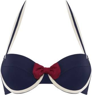 Marlies Dekkers Sailor Mary Plunge Balconette Bikini Top | Wired Padded Blue Ivory Red 70b