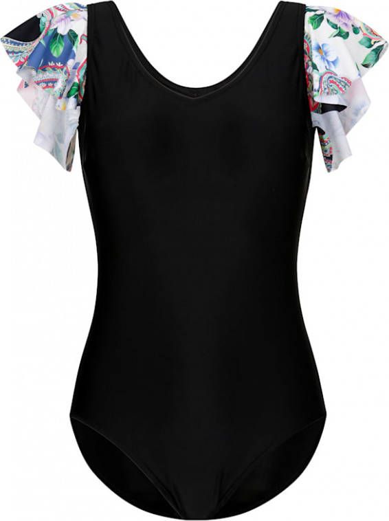 maritim Badpak met gedessineerde ruches aan de bandjes Zwart