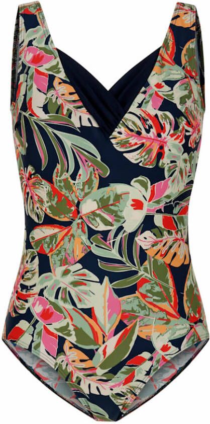 maritim Badpak met modieuze bladerenprint Marine/Groen/Oranje