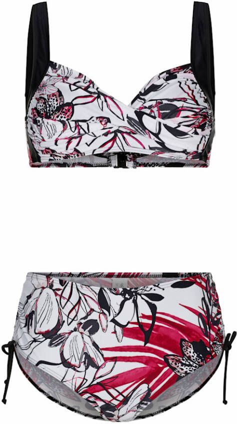 maritim Bikini met veters in de slip Wit/Fuchsia/Zwart
