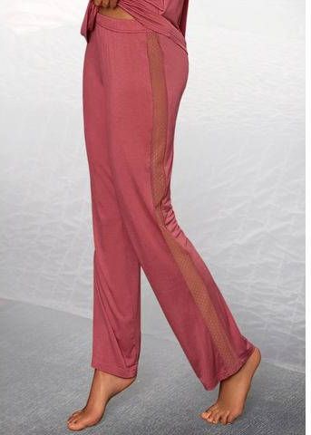 Lascana Pyjamabroek met strepen opzij van transparante kant