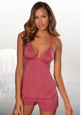 Lascana Korte pyjamabroek, met fijne kanten rand