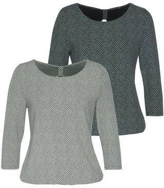 Lascana Shirt met 3/4 mouwen met kleine cut out in de nek(Set van 2 )
