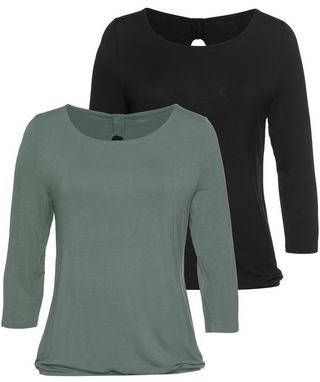 Lascana Shirt met 3/4 mouwen met kleine cut out in de nek(Set van 2 )