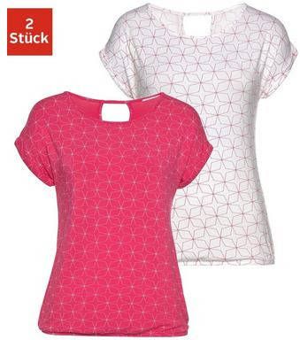 Lascana T shirt met kleine cut out in de nek(Set van 2 )