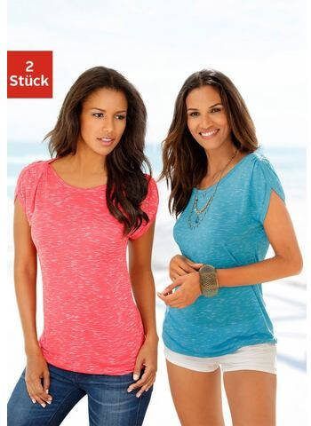 Lascana T shirt met schouderrimpeling(Set van 2 )