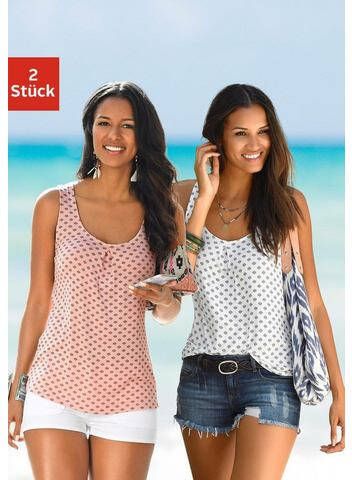 Lascana Tanktop met stolpplooi bij de hals(Set van 2 )