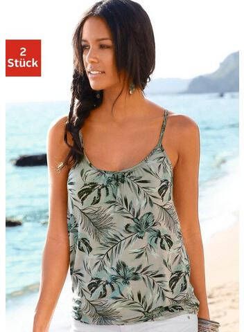 Lascana Top met spaghettibandjes met elastiek in de zoom(set, 2 delig, Set van 2 )