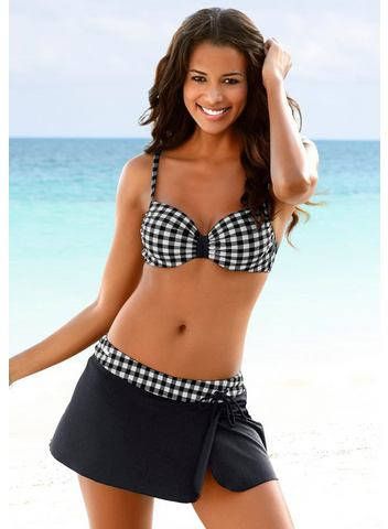 Lascana Zwemrok met geïntegreerd bikinibroekje en geruite boord