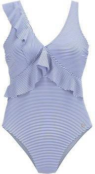 Lascana Badpak 1 delig multi positie zwempak met marineblauwe ruches