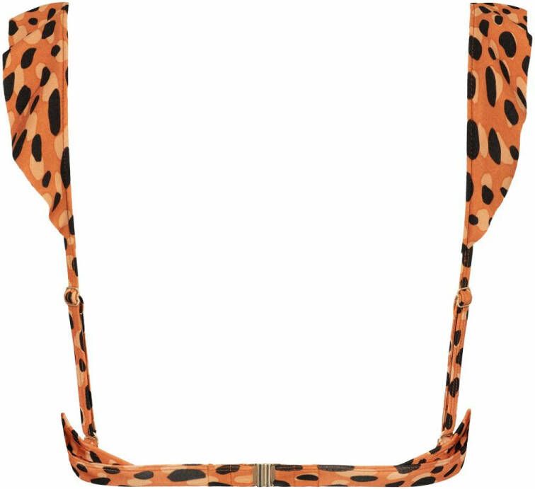 Beachlife voorgevormde beugel bikinitop met ruches en panterprint oranje/zwart