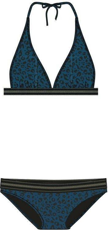 Brunotti halter bikini Xiu met panterprint blauw/zwart