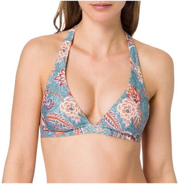 ESPRIT Women Beach halter bikinitop met all over print lichtblauw/oranje