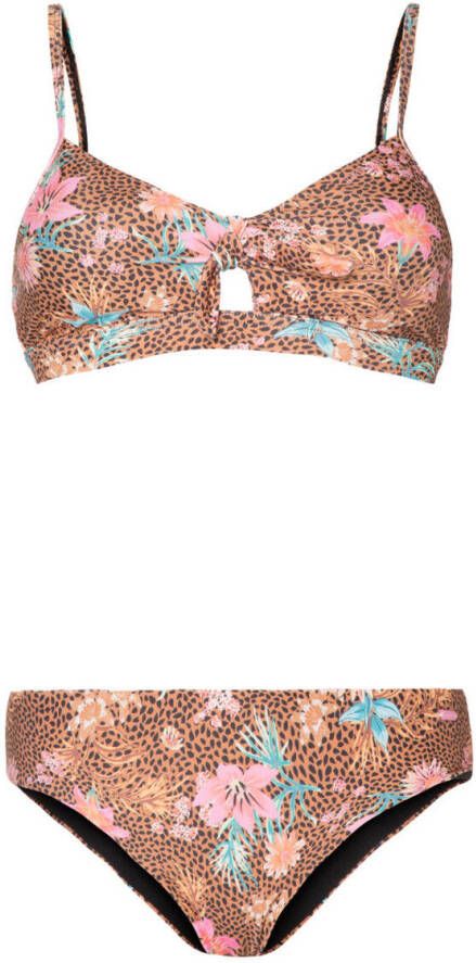 Protest gebloemde bandeau bikini Evy lichtbruin/roze