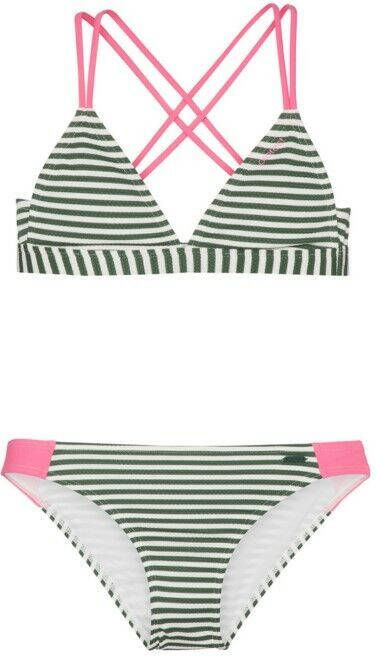 Protest gestreepte triangel bikini Kalia donkergroen/wit