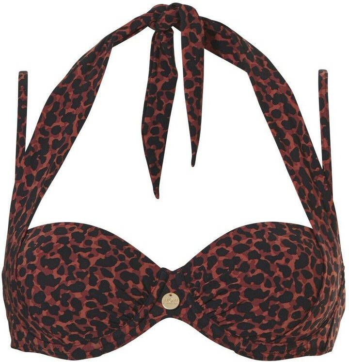 TC WOW strapless beugel bikinitop met panterprint rood/zwart