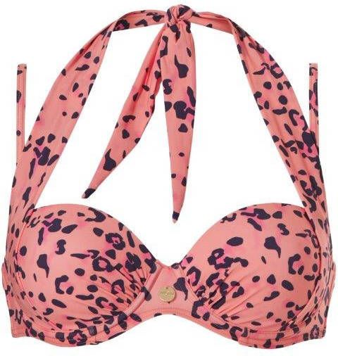TC WOW strapless beugel bikinitop met all over print roze/donkerblauw