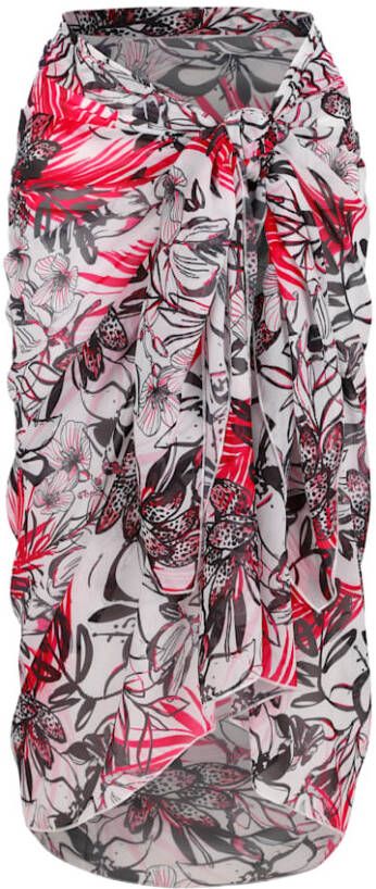 maritim Pareo met modieuze bloemenprint Wit/Fuchsia/Zwart