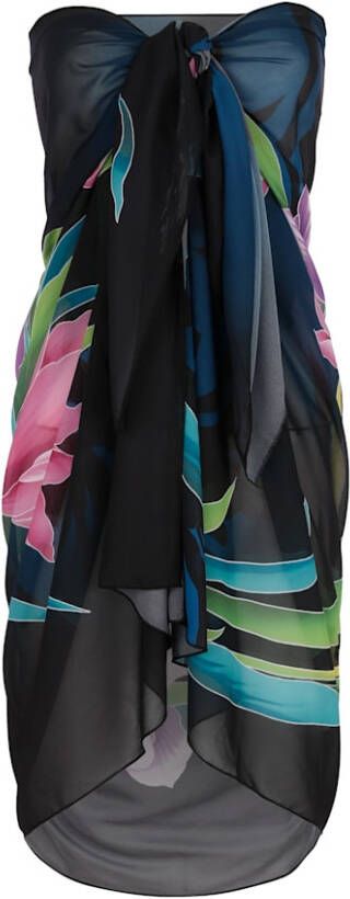 maritim Pareo met mooi bloemendessin Zwart/Pink/Groen