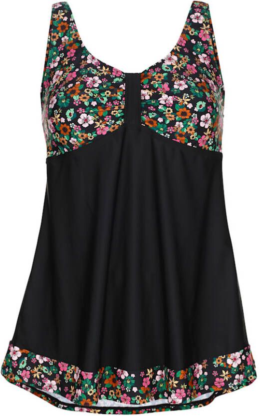 maritim Tankini met contrastkleurige cups en zoom Zwart/Roze/Bruin